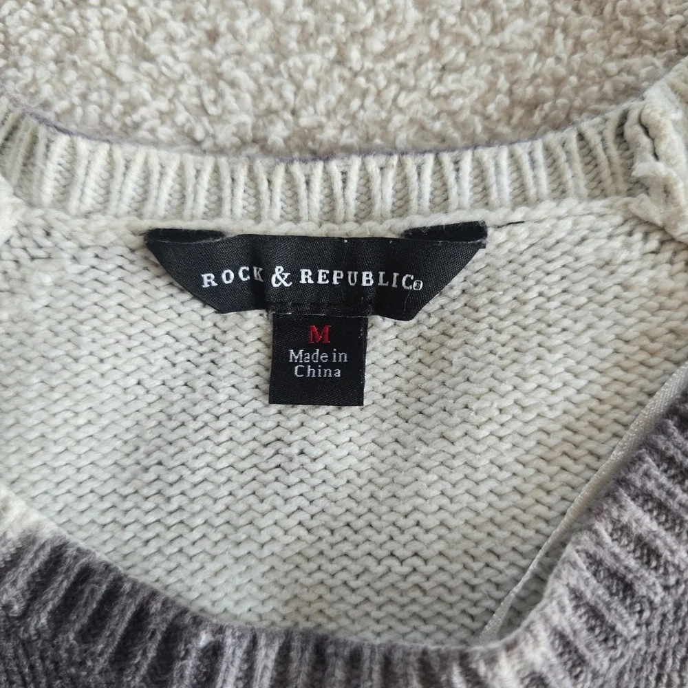 Rock & Republic Gray/white Tie-dye Knit Sweater W/edgy Lace-up Detail Size M